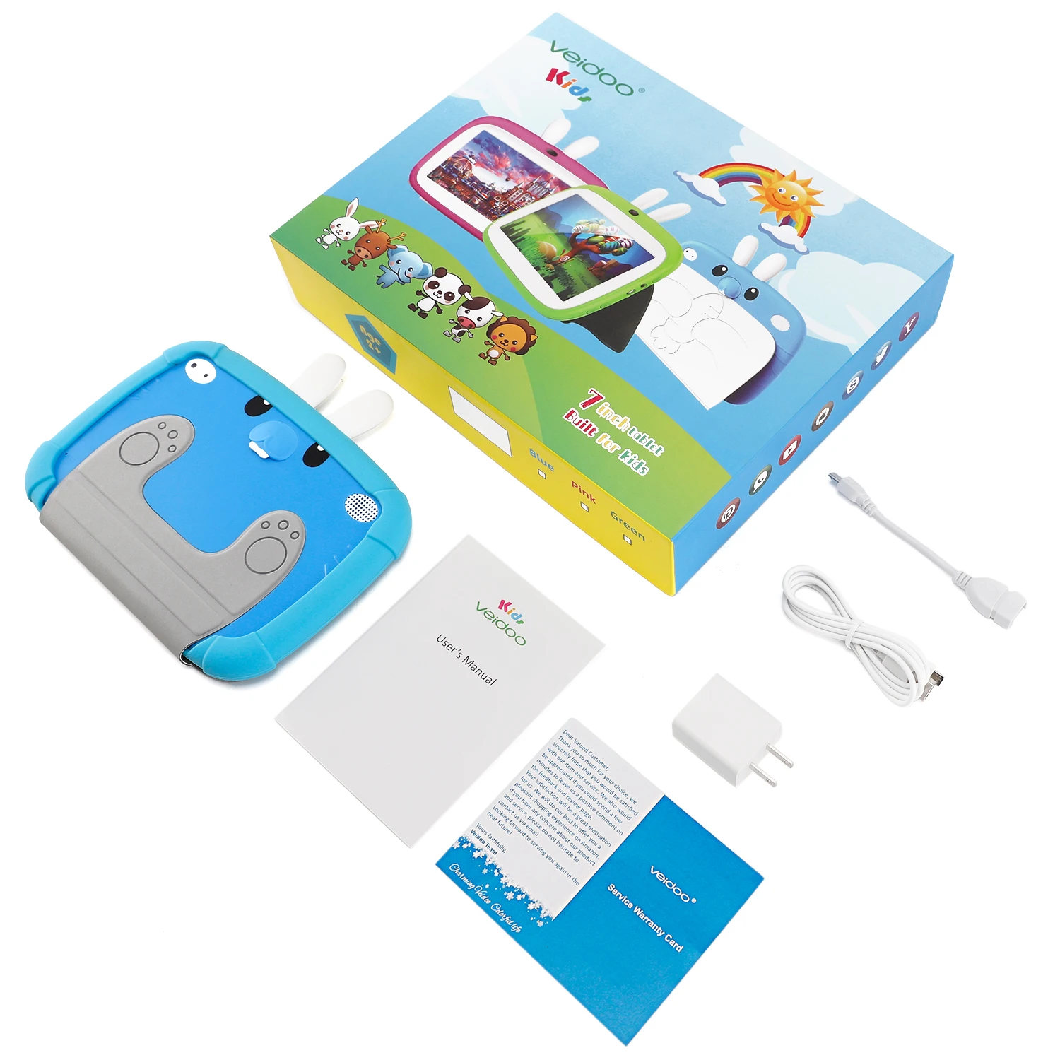 Детский планшет Veidoo, 7 дюймов, 2 Гб ОЗУ 32 Гб ПЗУ, IPS экран, Wi-Fi, двойная камера, планшетный ПК с милым Кроликом, защита от детей