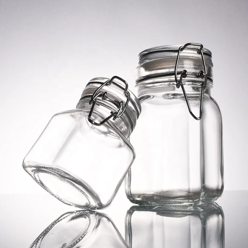 Ru Star Sealed Square Clear 100ml 250ml Glass Storage Jar With Airtight Lid for Coffee Bean Oatmeal