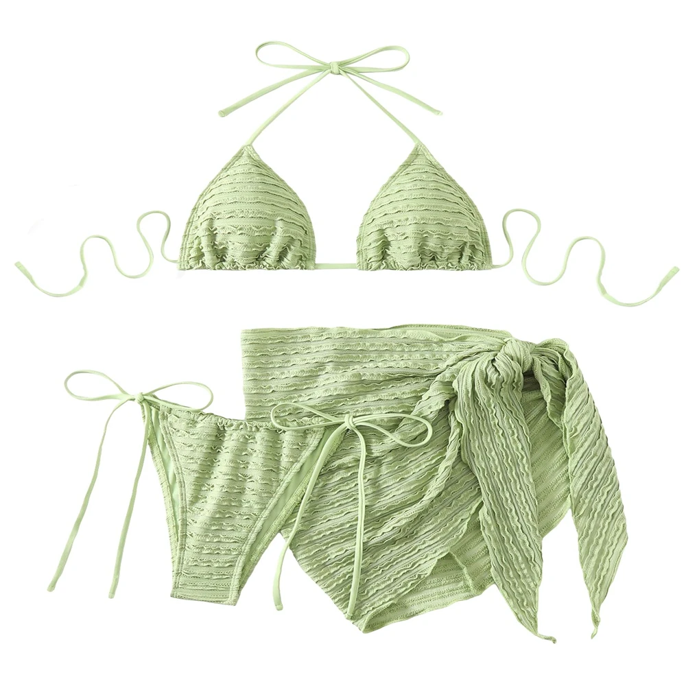 OEM Customized Bikini Set Women Three Beachwear Cover Up Swimwear Female 3 Piece Swimsuit