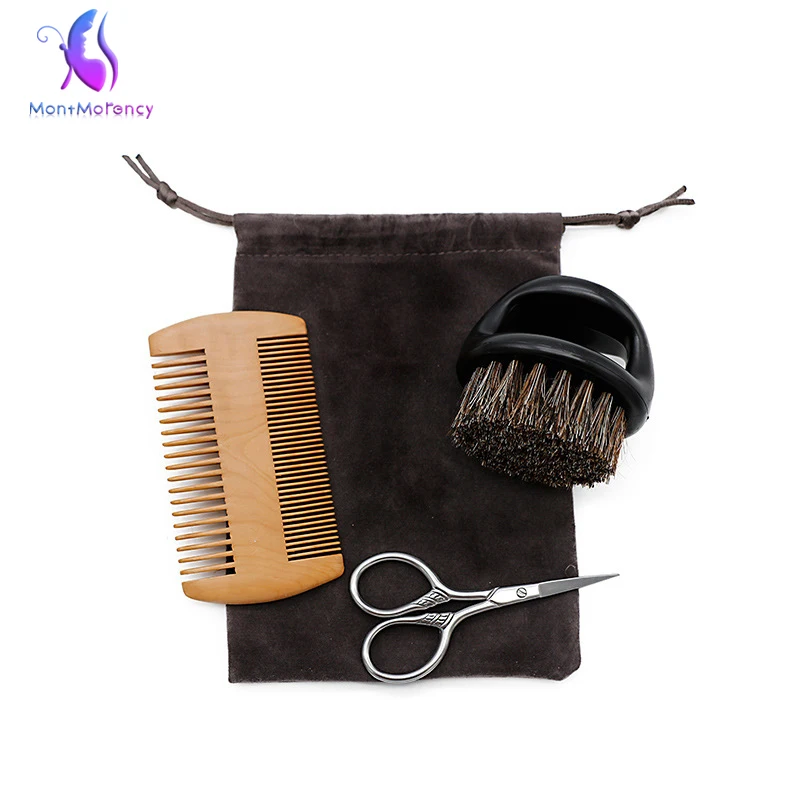 Hot Sale Men Clippers Beard Bristle Brush Folding Comb Care Private Label Trimming Kit Beard Care Set Mens Beard Grooming Kit
