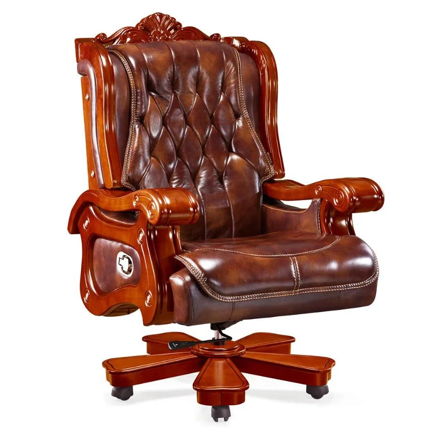 Luxury Antique Wooden Chairs Leather King Chair Throne Boss CEO chair
