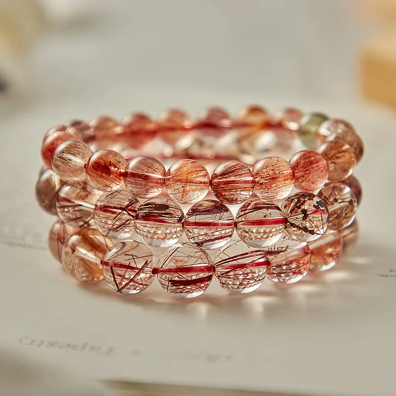 High quality 10mm Natural crystal red Copper Rutilated Quartz men and women  stone round beads bracelet jewelry
