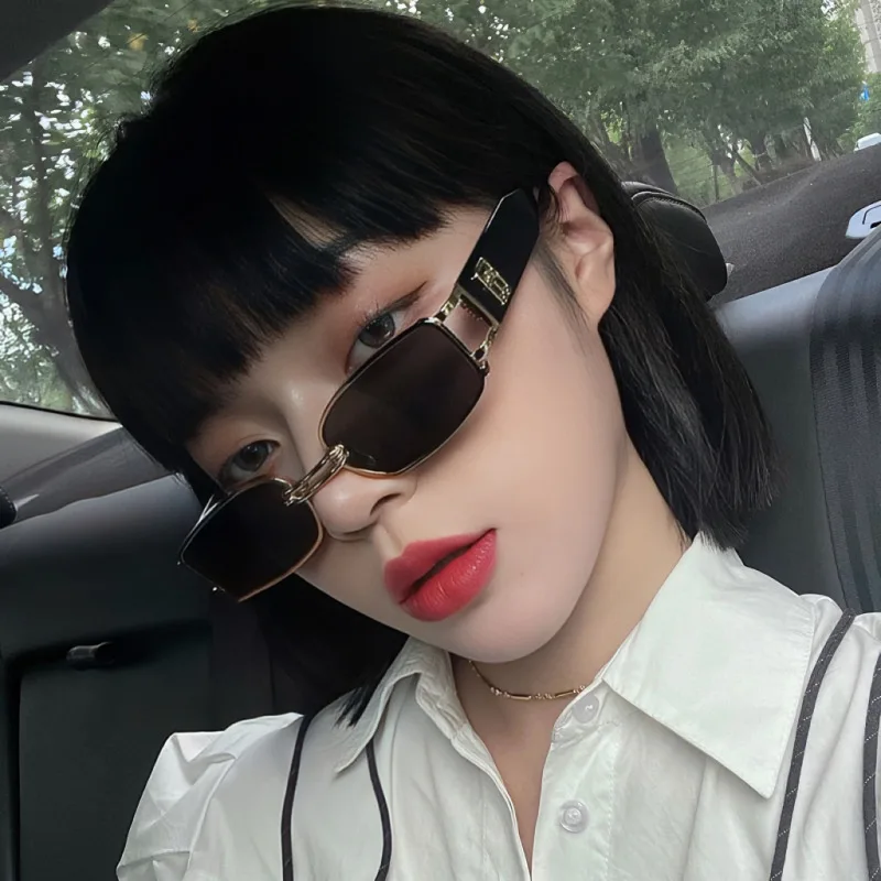 2024 vintage classy unisex sunglasses small rectangular tint shade eyeglasses punk fashion gold color full frame glasses