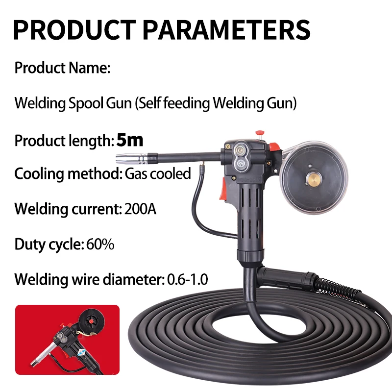 5meter Euro type wire-drawing gun push pull spool guns mig torch 200A mig spool gun for welding aluminum