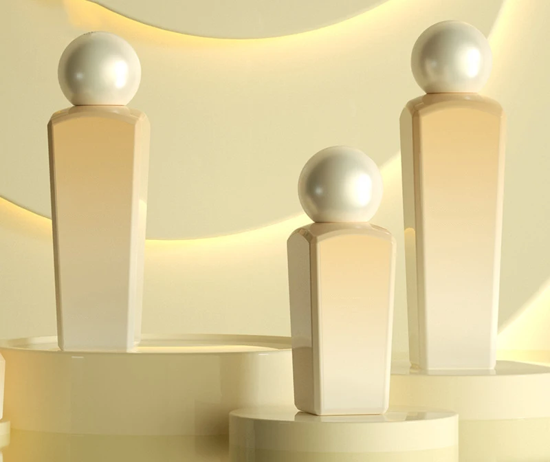 Empty Refillable Pearl light white Glass Cosmetic Containers Cream Jar Lotion Bottle Egg-shaped lid