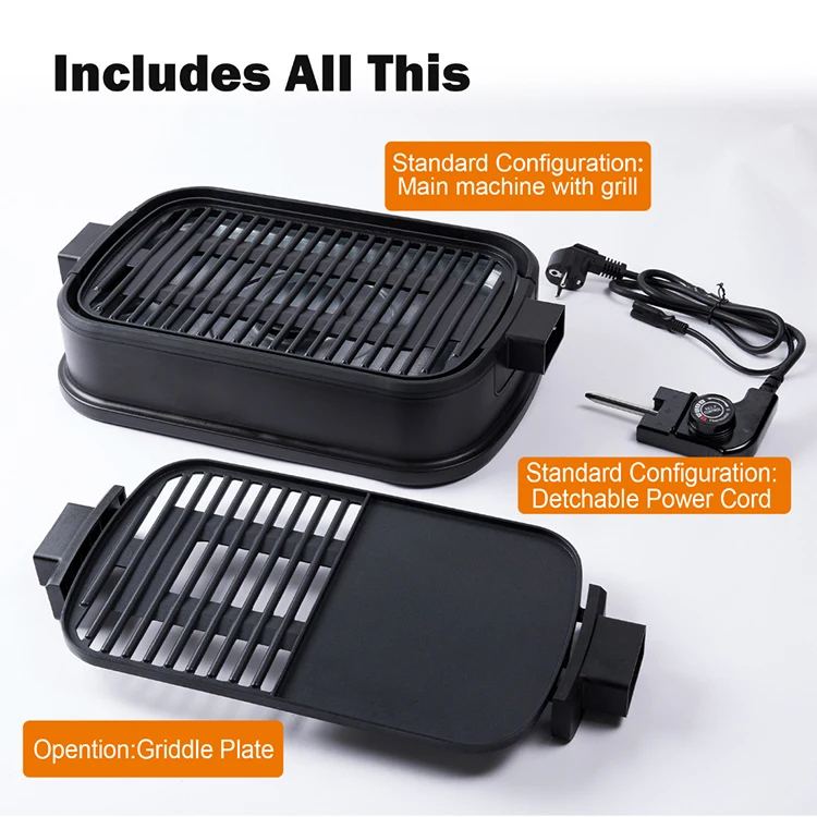 Built-in Fan Non-Smoke 1800W BBQ Grill with Double Protection Function