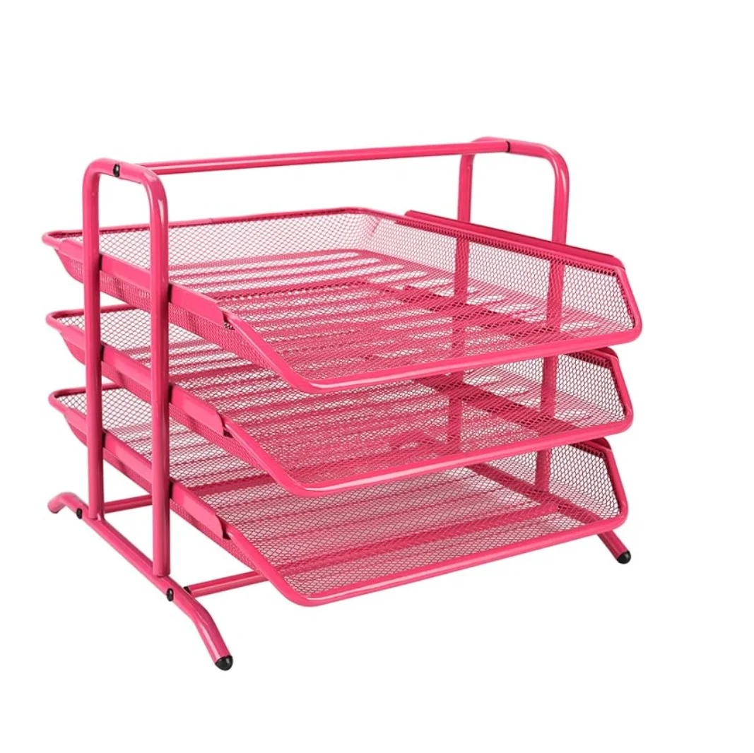 Metal Mesh Desk Organizer Tray with 3 Sliding Trays for Letters Documents Mail Files Paper Organizer