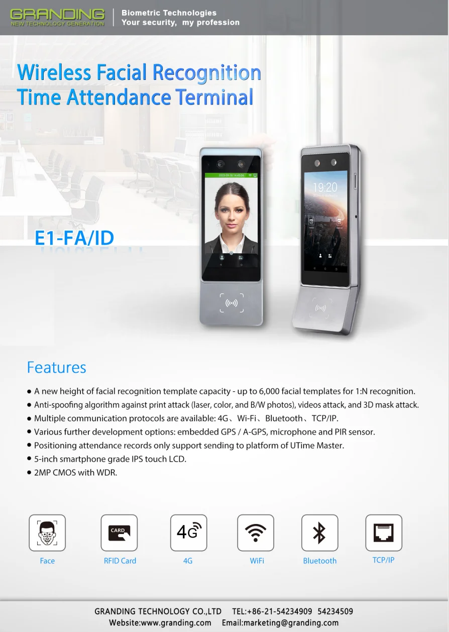 Free Software SDK Face Recognition Time Attendance Terminal WIFI Cloud Face Time Attendance And Access Control