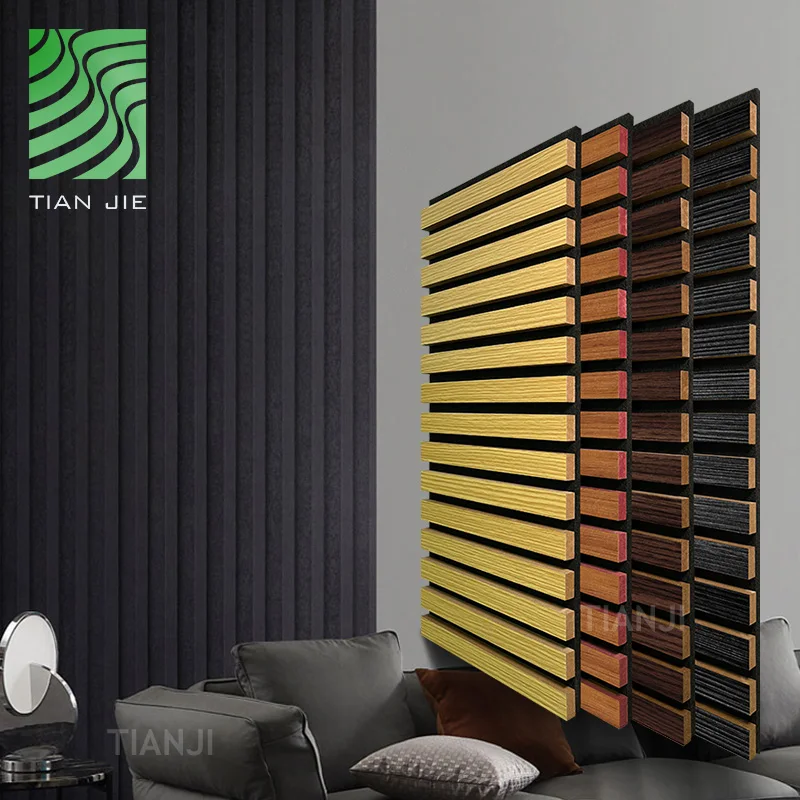 Tianjie  Ceiling Sound Absorbing Wood And Pet Acoustic Slat Wall Panels For Stadium