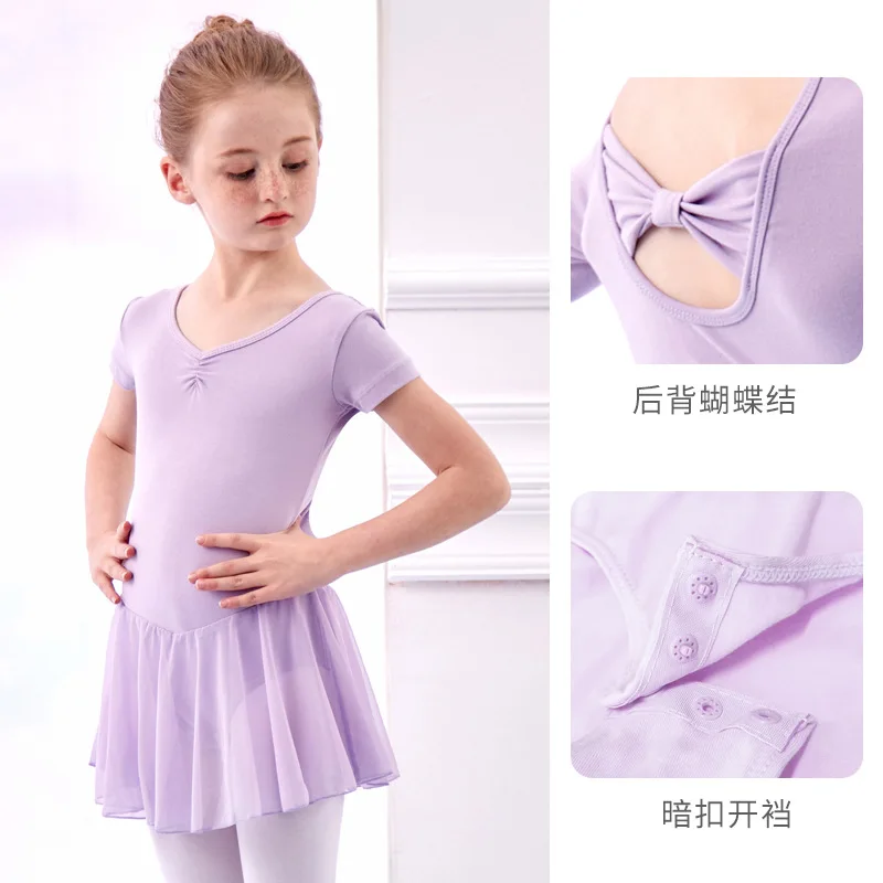 Cute Bowknot Hollow Back Girls Ballet Leotards Toddler Girls Gymnastics Training Dancewear Dress