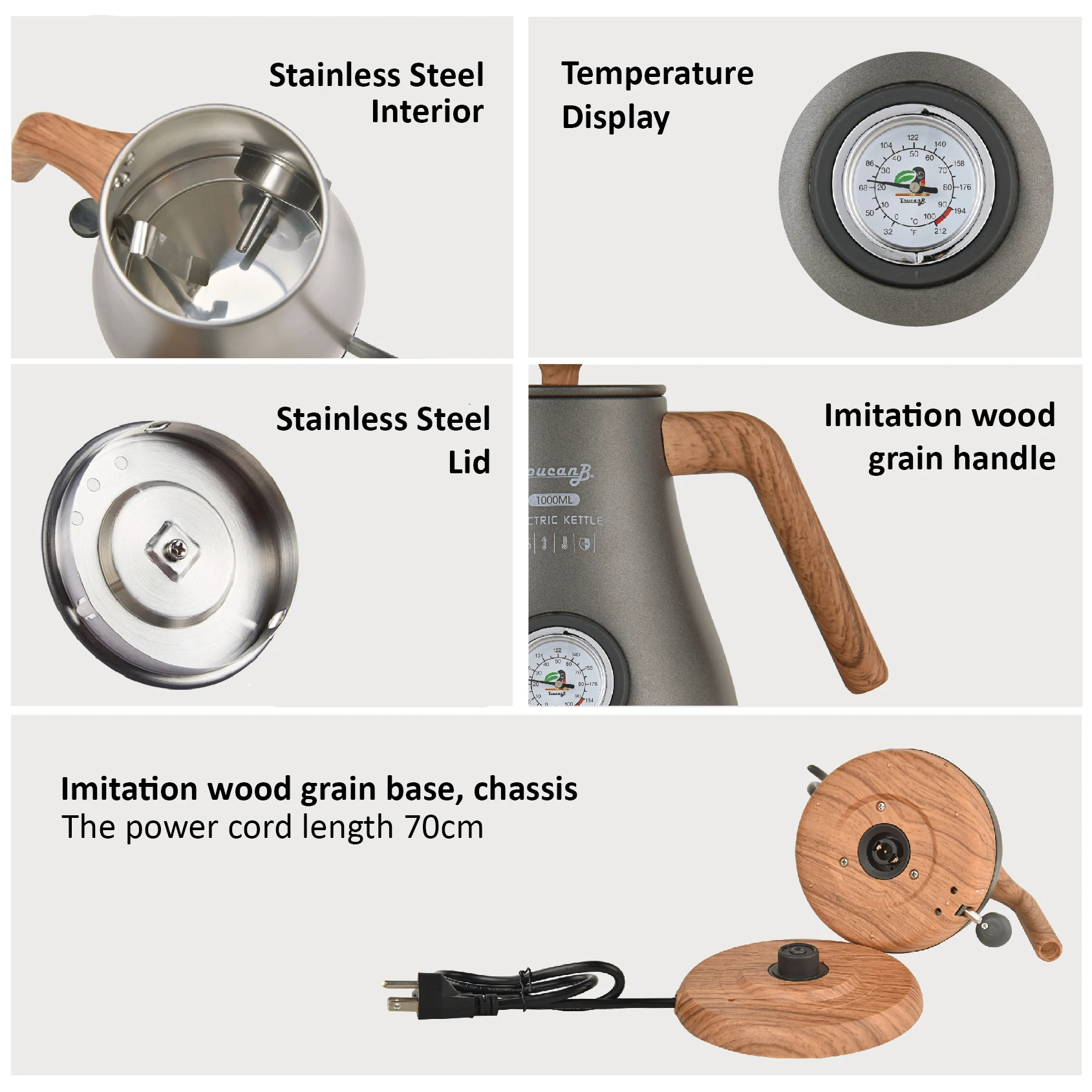 Electric Gooseneck Stainless Steel Coffee Tea Pot Leak-Proof Design with Thermometer for Boiling Hot Water