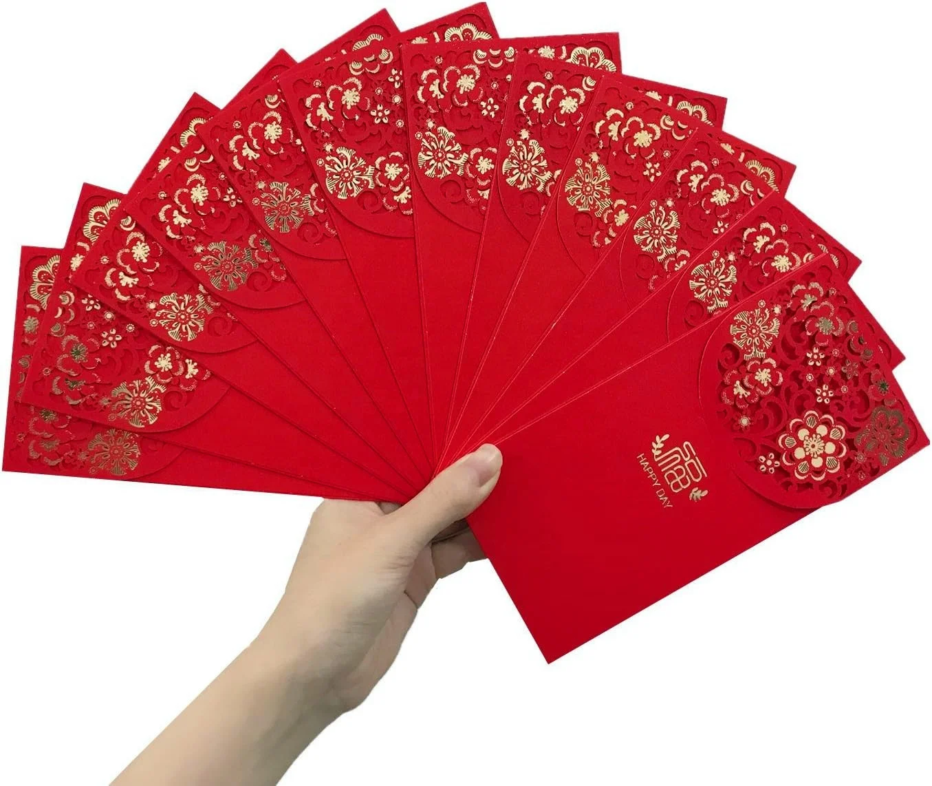 Luxury Lucky Hongbao Hollow Out Flower Pattern Red Pocket Money Envelopes For Wedding Gift