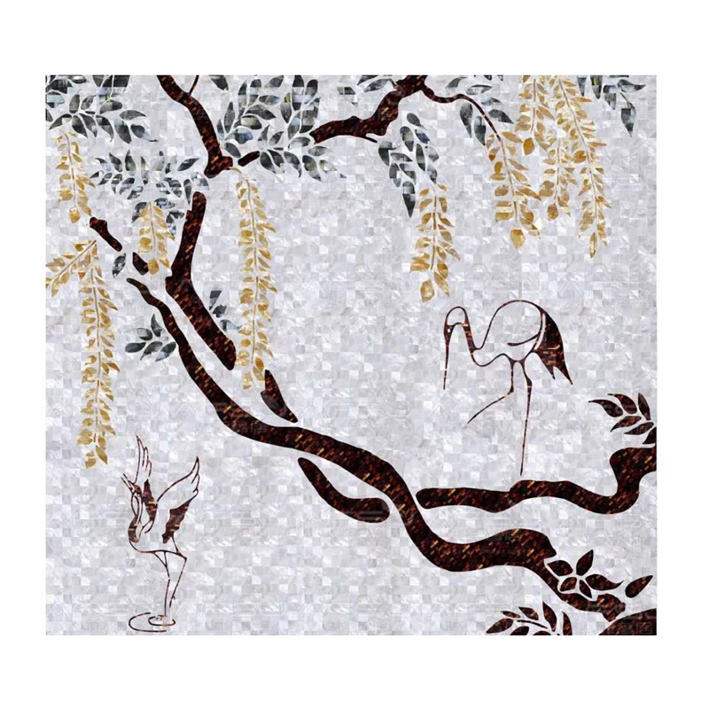 Willow tree and birds Wall tile mother of pearl mosaic mural  mosaic pattern medallion shell mosaic flowers animal handmade