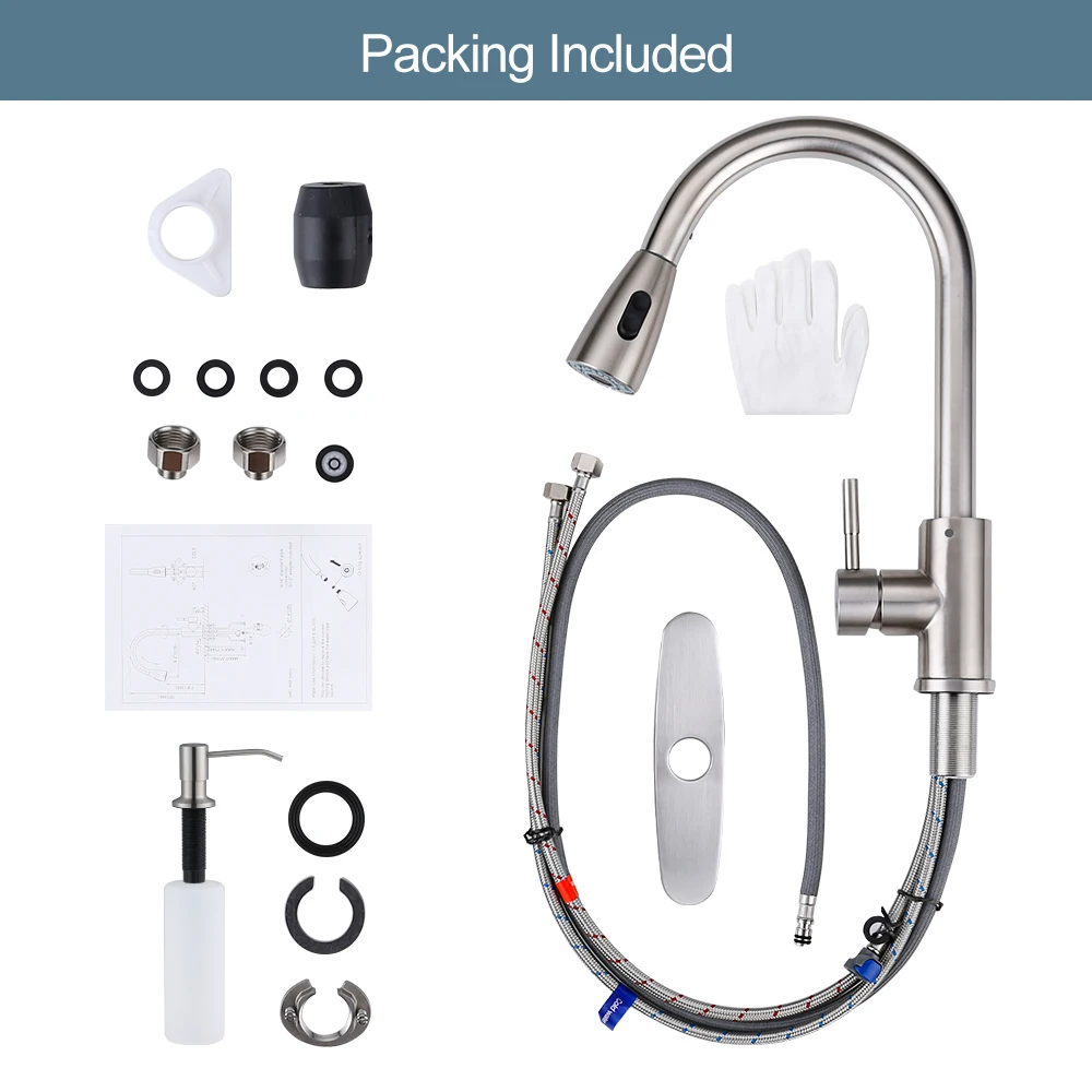 Modern Kitchen Faucet for RV Bar Sink, Durable Stainless Steel Kitchen Faucet with Soap Dispenser