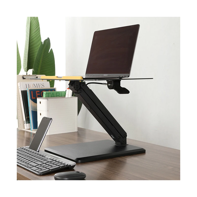 Aluminum Ergonomic Sit to Stand Desk Riser Office Workstation standing desk Converter with Gas Spring