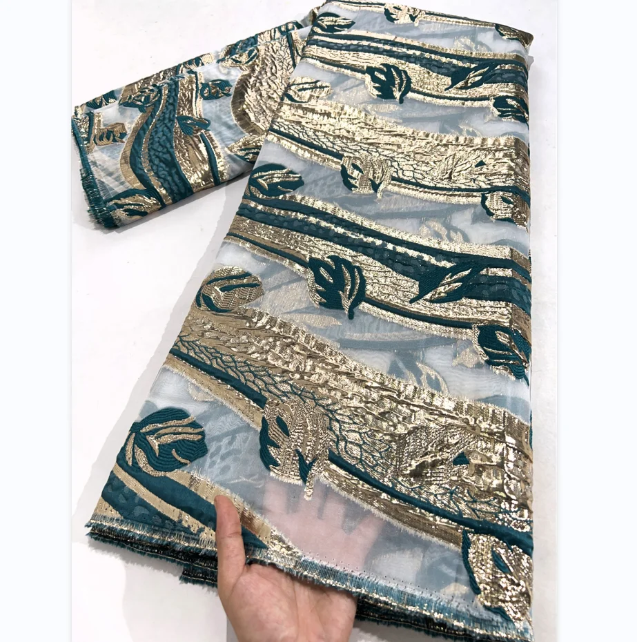3829 African Brocade Lace Fabric Organza Jacquard Fabric Ethnic Emboss Textile Fabric for Sewing Party Women Dress 5yards
