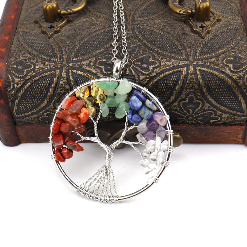Tree of Life Pendant Necklace 7 chakras handmade with copper wire winding