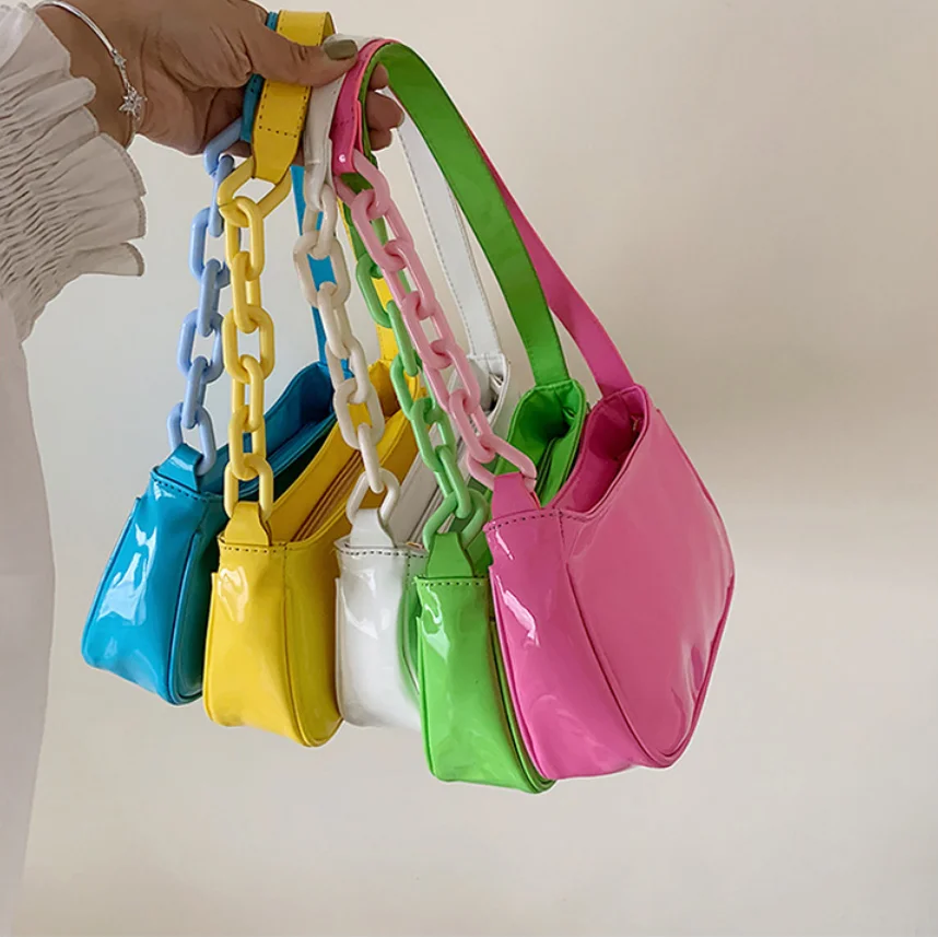 
2021 Neon Candy Color Summer Purse Underarm Bag Women Fashionable Ladies Leather Handbag 