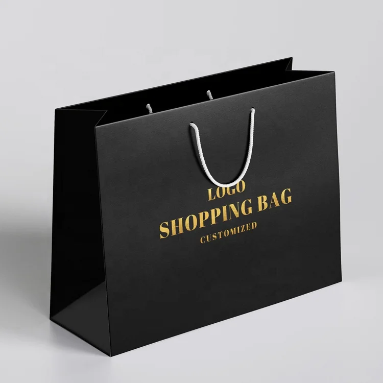 Wholesale Custom Printed Logo Luxury Black Paper Bag Shopping Gift Paper Bags With Your Own Logo