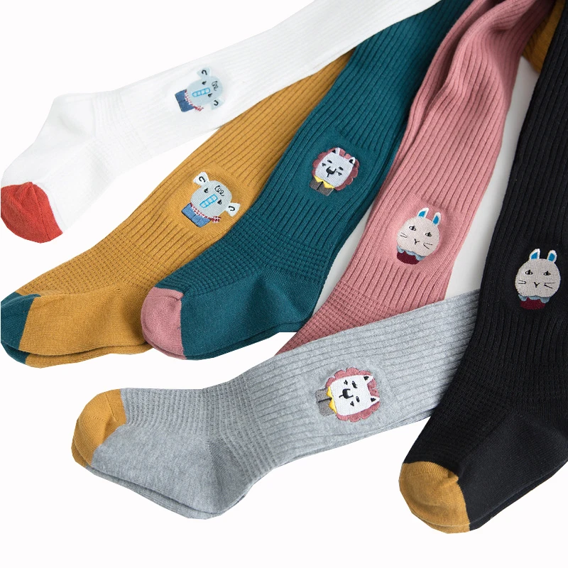 1-11 Years Cotton knitted girl tights custom logo advanced embroidery animal baby leggings