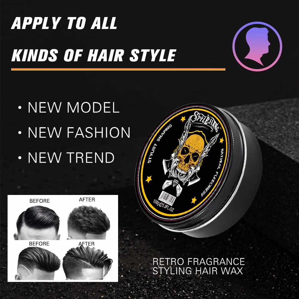 Colorful Skull Aluminum Box Hair Wax Gel Water Based and Strong Hold Edge Control OEM Hair Styling Wax Pomade