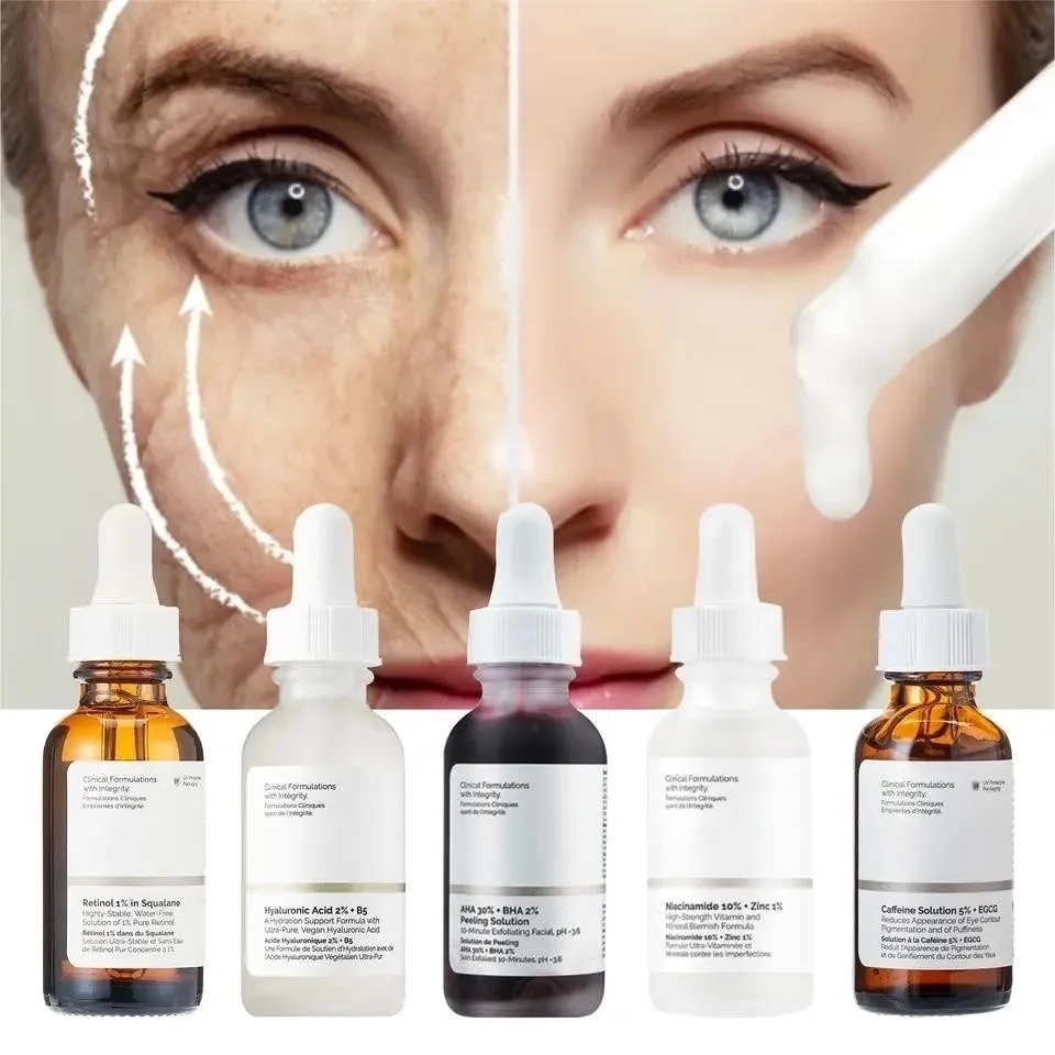 OEM ODM Skin Care Low MOQ Face Serum AHA BHA Niacinamide Zinc Hyaluronic Acid B5 Retinol Facial Serum Caffeine EGCG Eye Serum