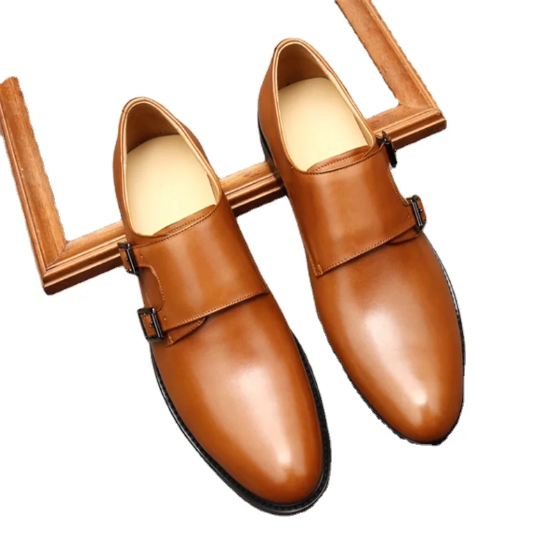 
 Деловое платье s, кожаная мужская обувь в британском стиле с острым носком и двойной пряжкой, для офиса, в европейском и американском стиле  