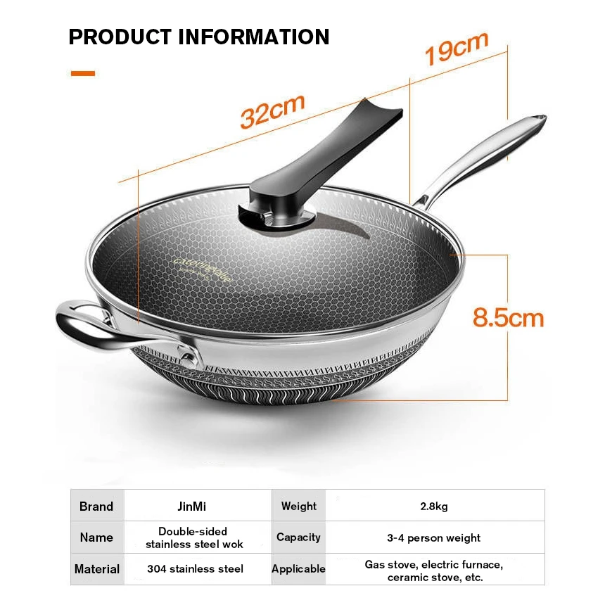 Wholesale nonstick coating fry pan cooking wok honeycomb household cooking wok stainless steel pan with glass lid