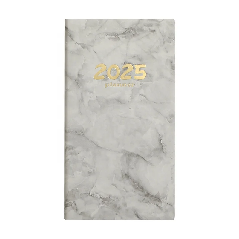 2025 English Calendar Marbled cross-border 365-day time Management Weekly Plan This A6 leather-bound notebook