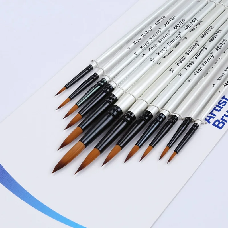 Pearl White 12 PCS  Paint Brushes Set Nylon Hair Acrylic Painting Brush Professional Artist Paint Brush