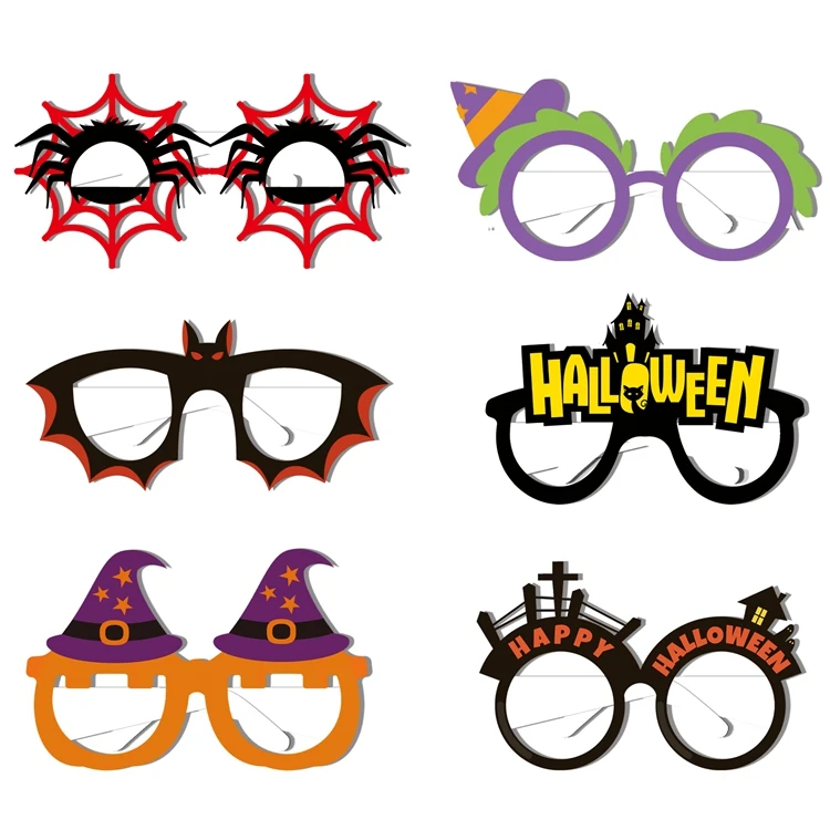 Hstyle Halloween Glasses for Kids 6pcs Halloween Paper Glasses Wizard Hat Spider Web Eyeglasses Photo Booth Props Party Favors