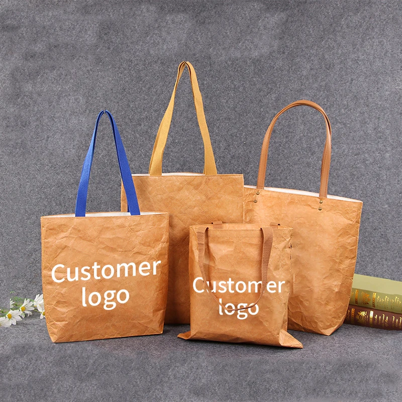 Waterproof Reusable Large Kraft Dupont Paper Tote Bag  Paper Handbag Durable Tyvek Tote Shopping Bag