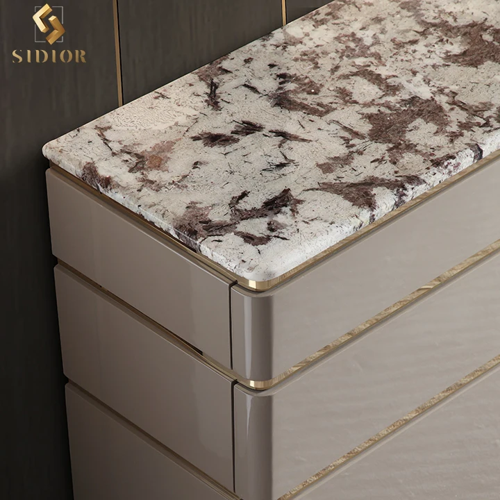 luxury modern viola marble console cabinet table  with drawer marble side cabinet console white and gold cabinet storage
