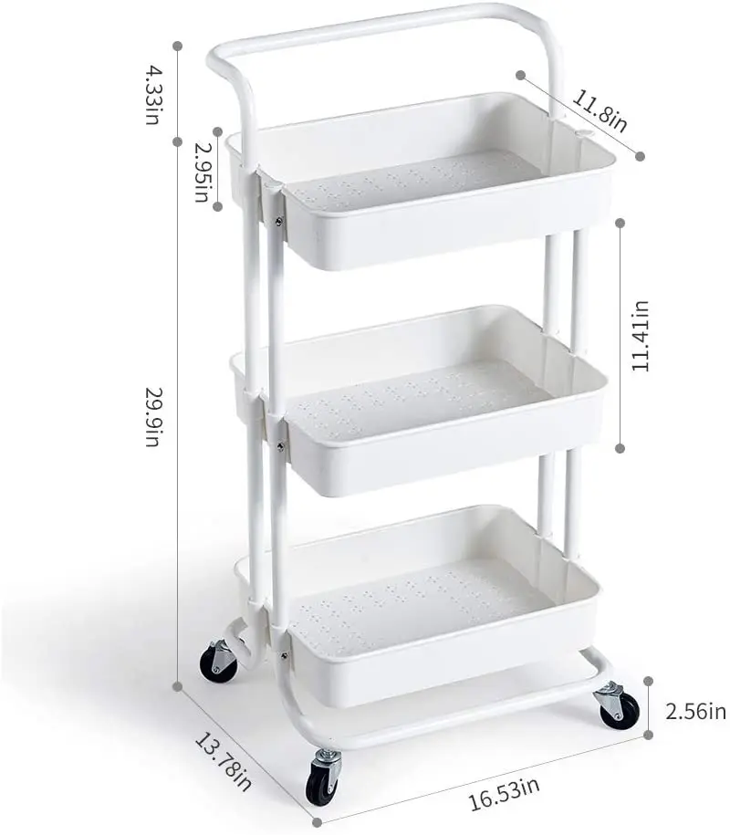 Three layers of metal trolley practical handle storage basket storage trolley storage frame