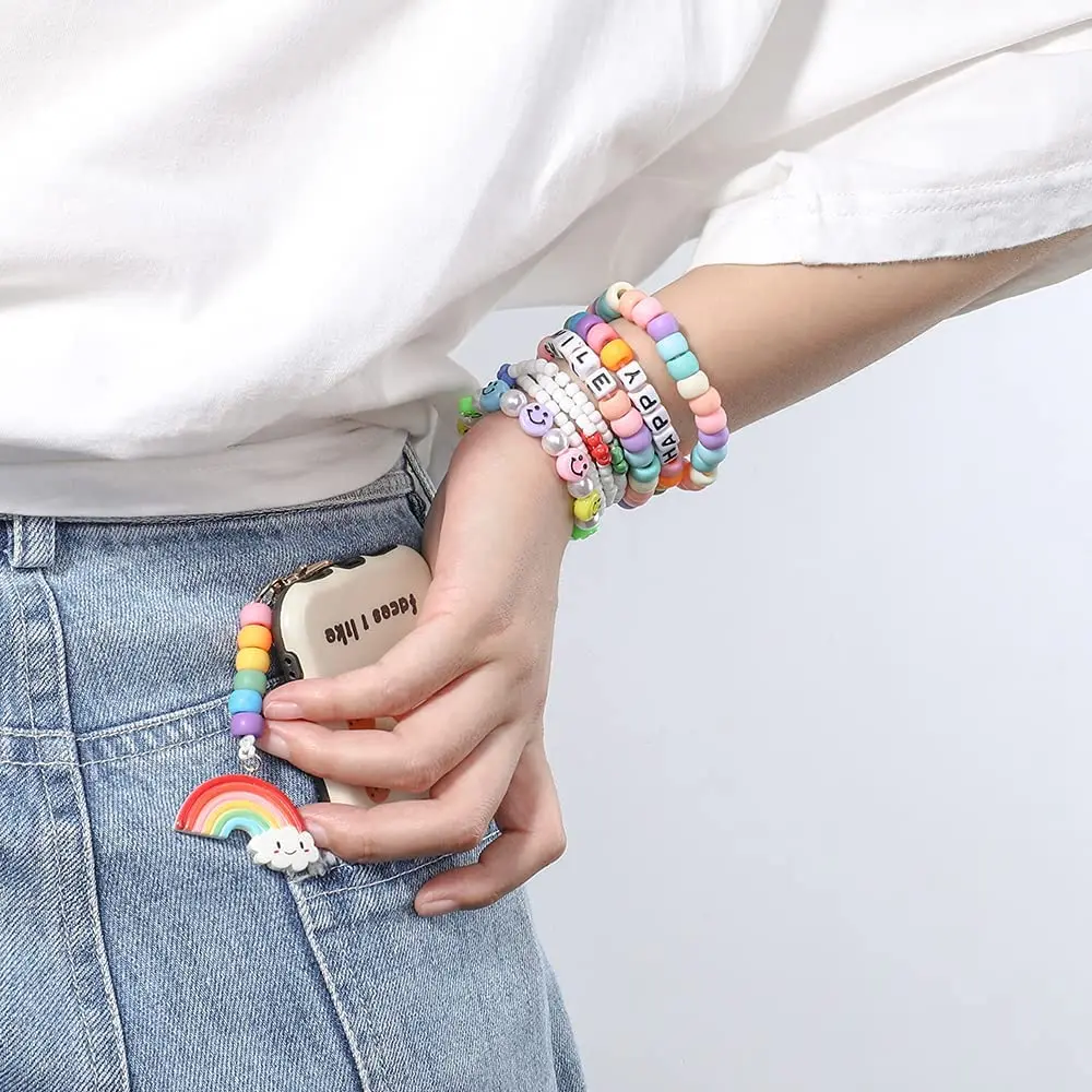 2600 pcs Pony Beads Kit Opaque Matte Rainbow Plastic Craft Multicolor Pony Beads with Elastic String and Storage