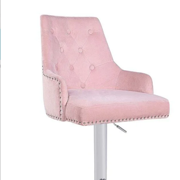 Pink stable metal base barstool with buttons and square foot rest