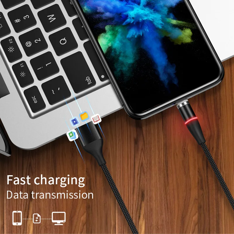 Vnew hot selling magnetic cable Plug and play 3A fast charging data 3 ports Usb cabl for Micro/8pin/Type