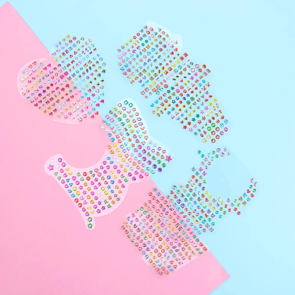 Color Random ! Fashion Cute 1 Sheet Cartoon Reward Crystal Stickers Toy Wonderful Children Stickers Earring For Kids Funny Toy