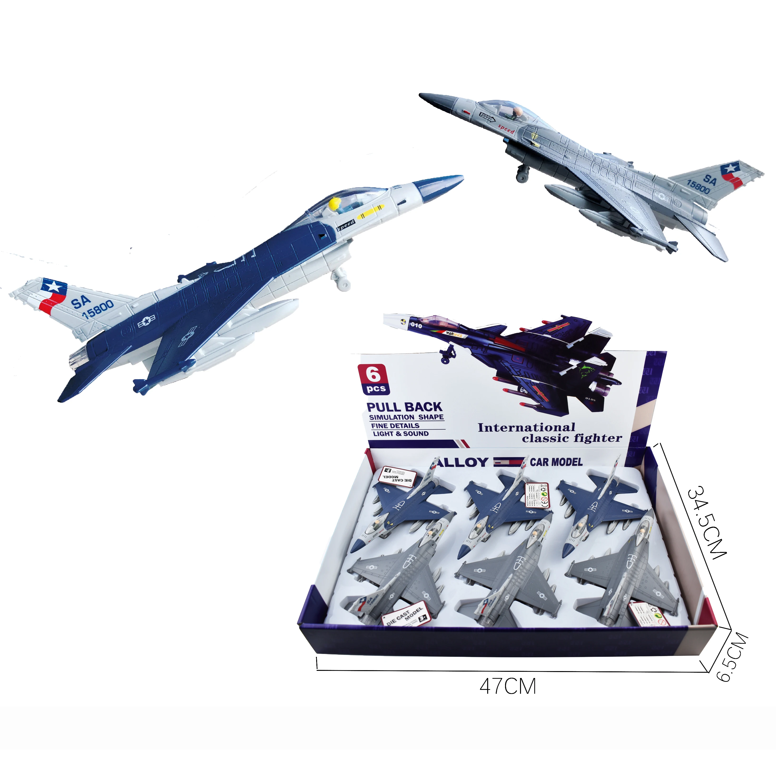 Diecast Plane Toy Scale Pull Back F16 Air Fighter Model for Kids Boys Display Box Simulation Aircraft Toy Set, Die-cast Alloy