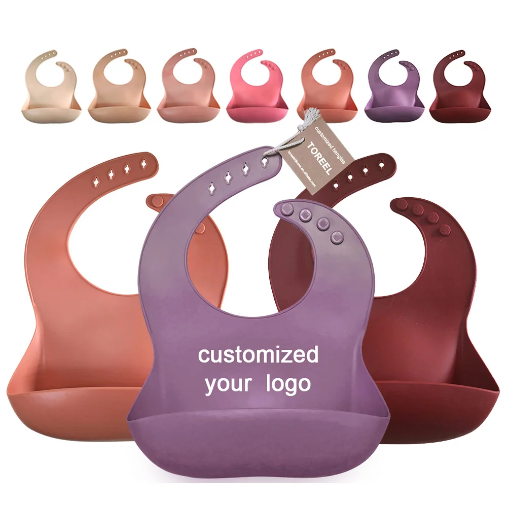 Custom BPA Free Soft Waterproof Silicone Baby Bib with Food Catcher