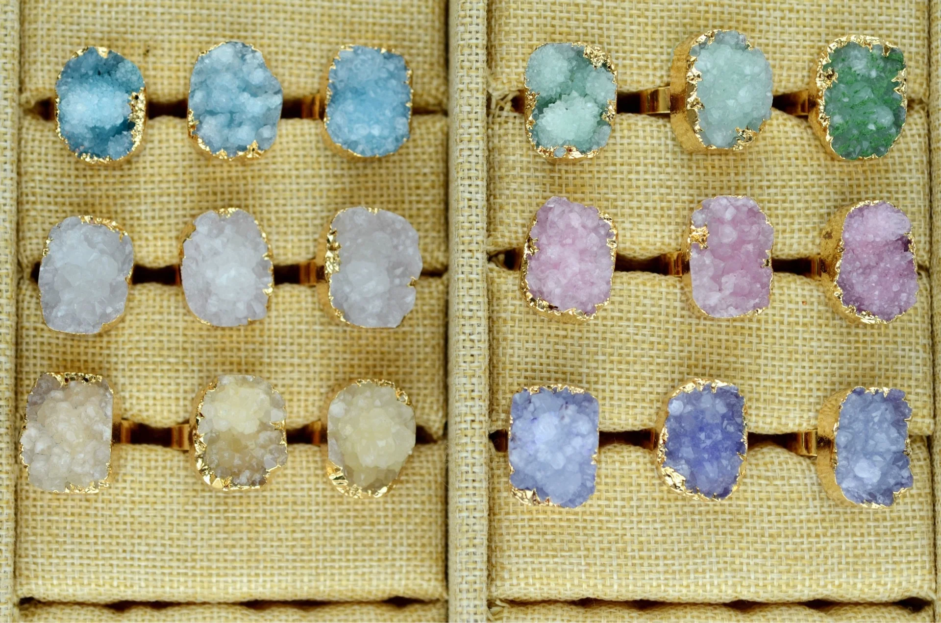 
New arrival multi colored natural green large druzy stone resizable rings 