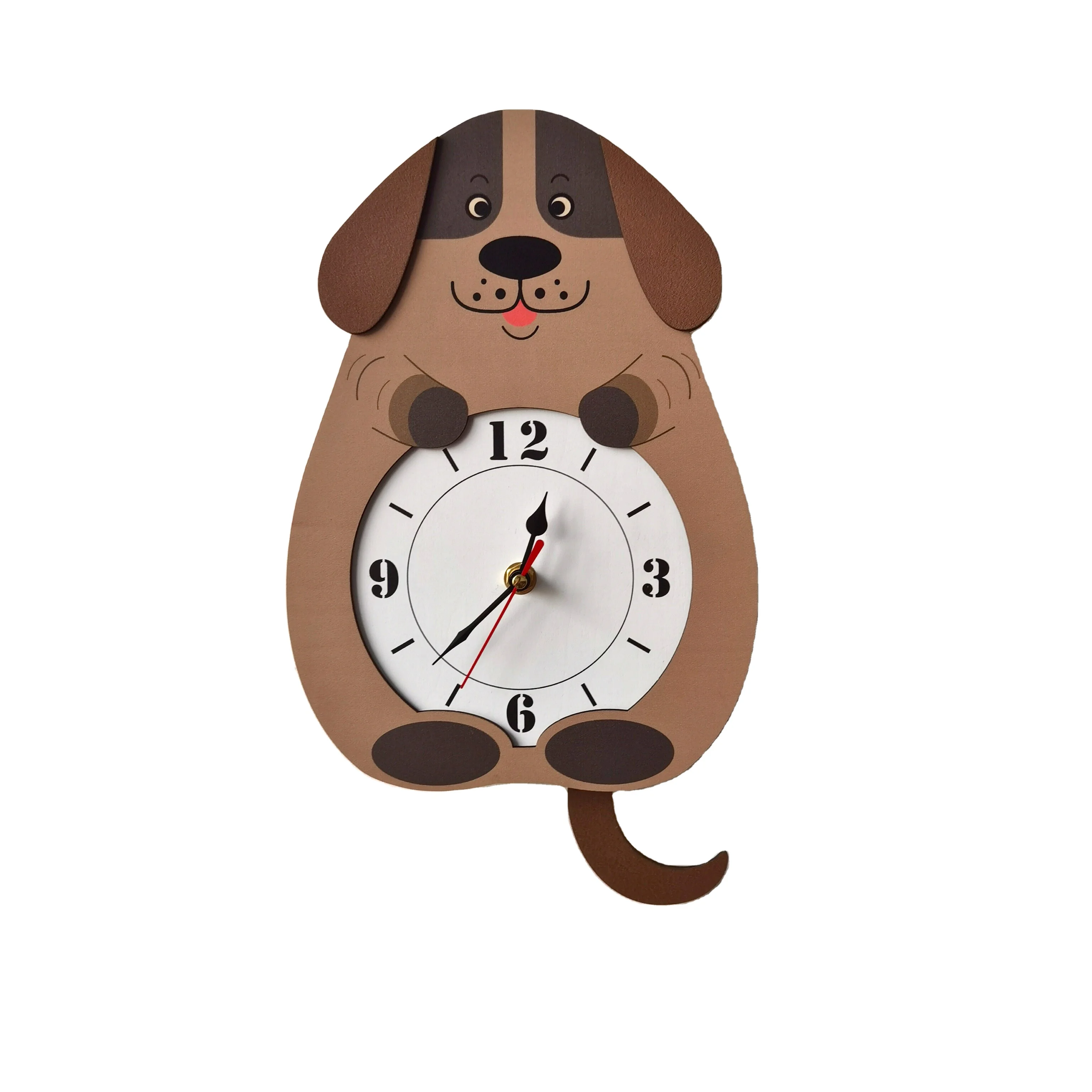 Cartoon Animal Dog Wall Clock Wooden Wall Clock With Moving Tail Pendulum Kids Room Wall Decor Clock Super Silent