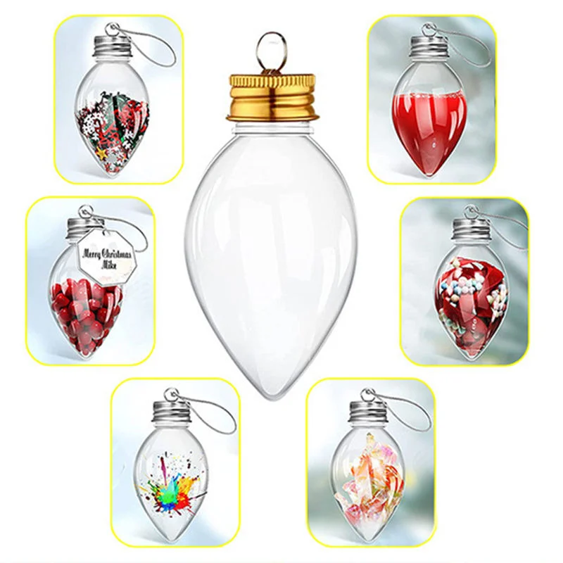 60ml PET Christmas Tree Hanging Ornaments Pendant Ball Clear Light Bulb Plastic Bottle