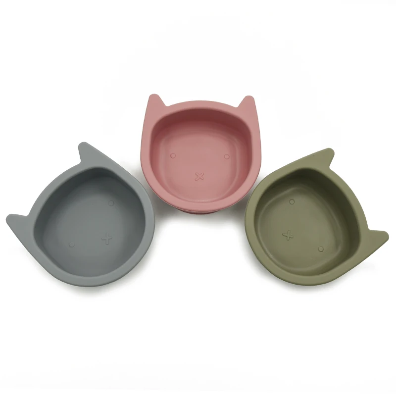 Exquisite Kitty Pattern Creative Design Noodle Soup Fruit Salad Food Grade Eco Friendly Silicone Cat Bowls With Suction For Baby
