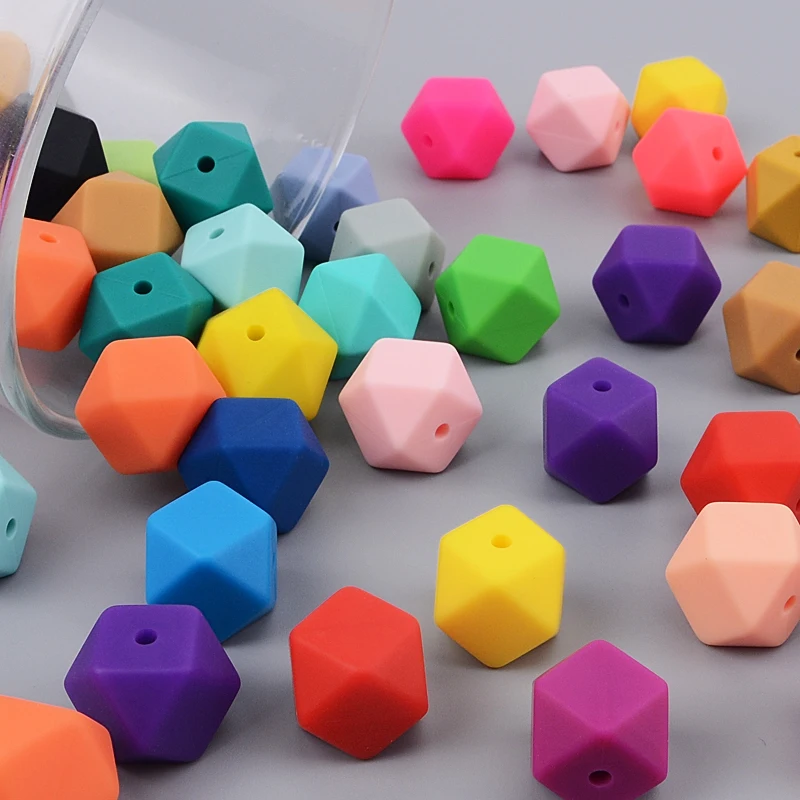 Hexagonal Baby Silicone Teething Beads Diy Necklace Bracelet Loose Bead 14mm 17mm Polygon Silicone Beads For Pens Jewelry Making