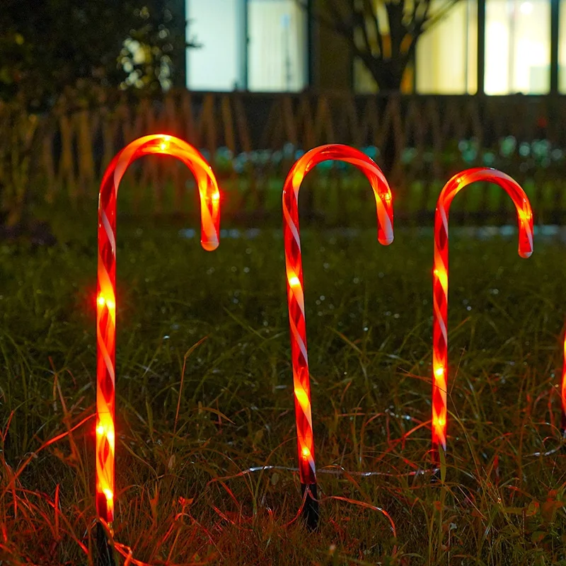 Solar Power Light Christmas Candy Cane String Lights LED Garden Ground Plug Crutch New Year Decor Atmosphere Holiday Lighting