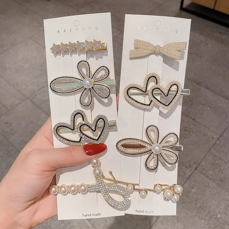 2pcs set wholesale custom hairclip display card hairpin hair pins slide accessories pearl rhinestone clips for hair