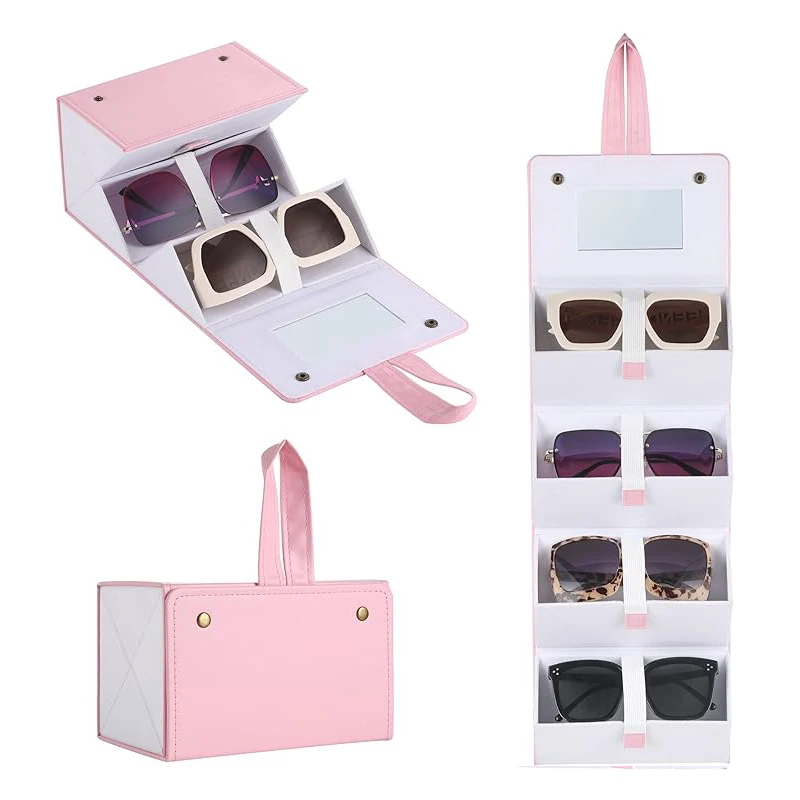 4 Slots Travel Foldable Sunglasses PU Leather Eyeglasses Case Portable Eyewear Display Storge Box glasses Cases