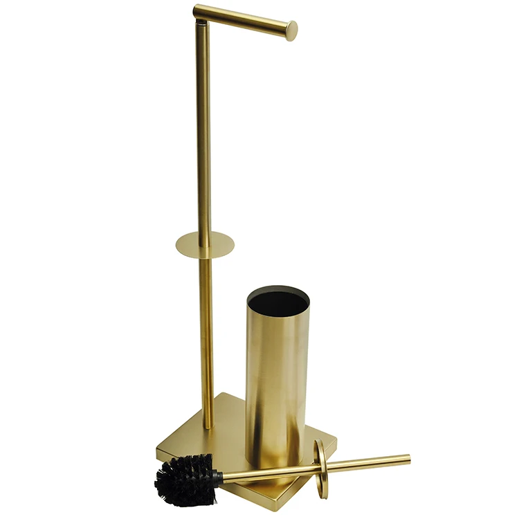 HANGSHUA Stainless Steel 304 Bathroom Floor Standing Multifunctional Paper Towel Holder With Shelf Toliet Brush Holder