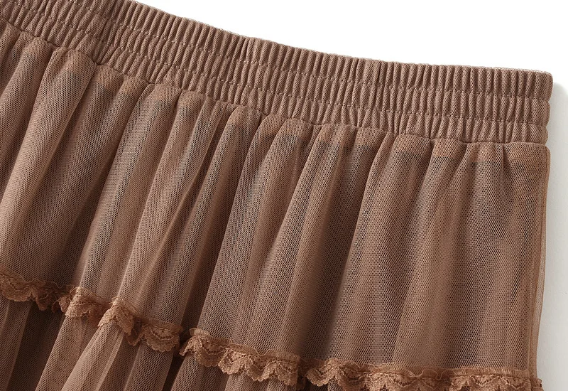High Waist Sweet Patchwork Lace Tulle Skirt For Women